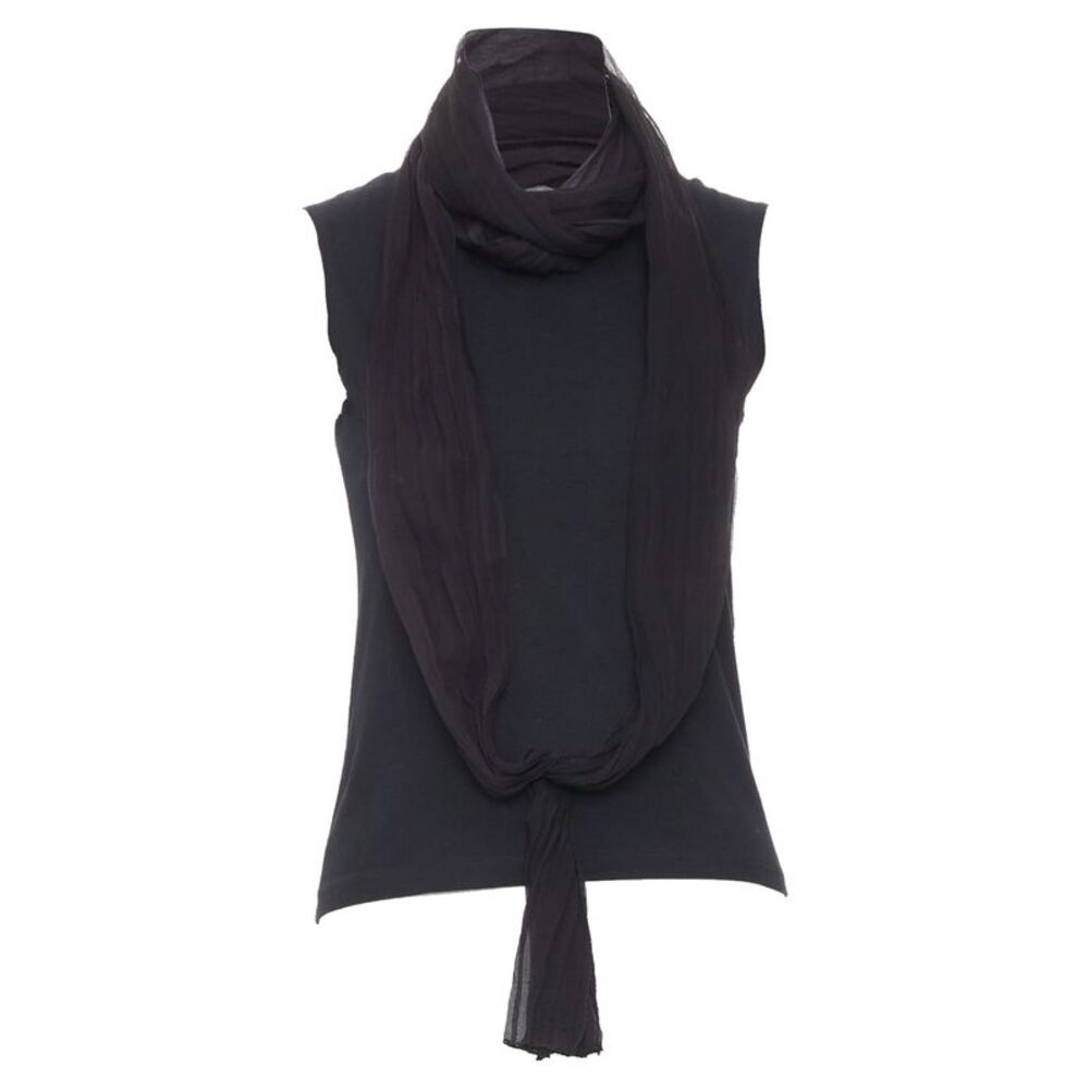 CHRISTIAN DIOR John Galliano black sheer silk chiffon wrap sash tank top FR38 M